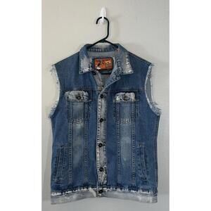 Rolling Paper Distressed Ripped Pocket Blue Jean Vest Jacket Denim Size M